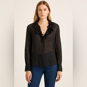 IRO “Camer” Ruffled Sheer Blouse – Black